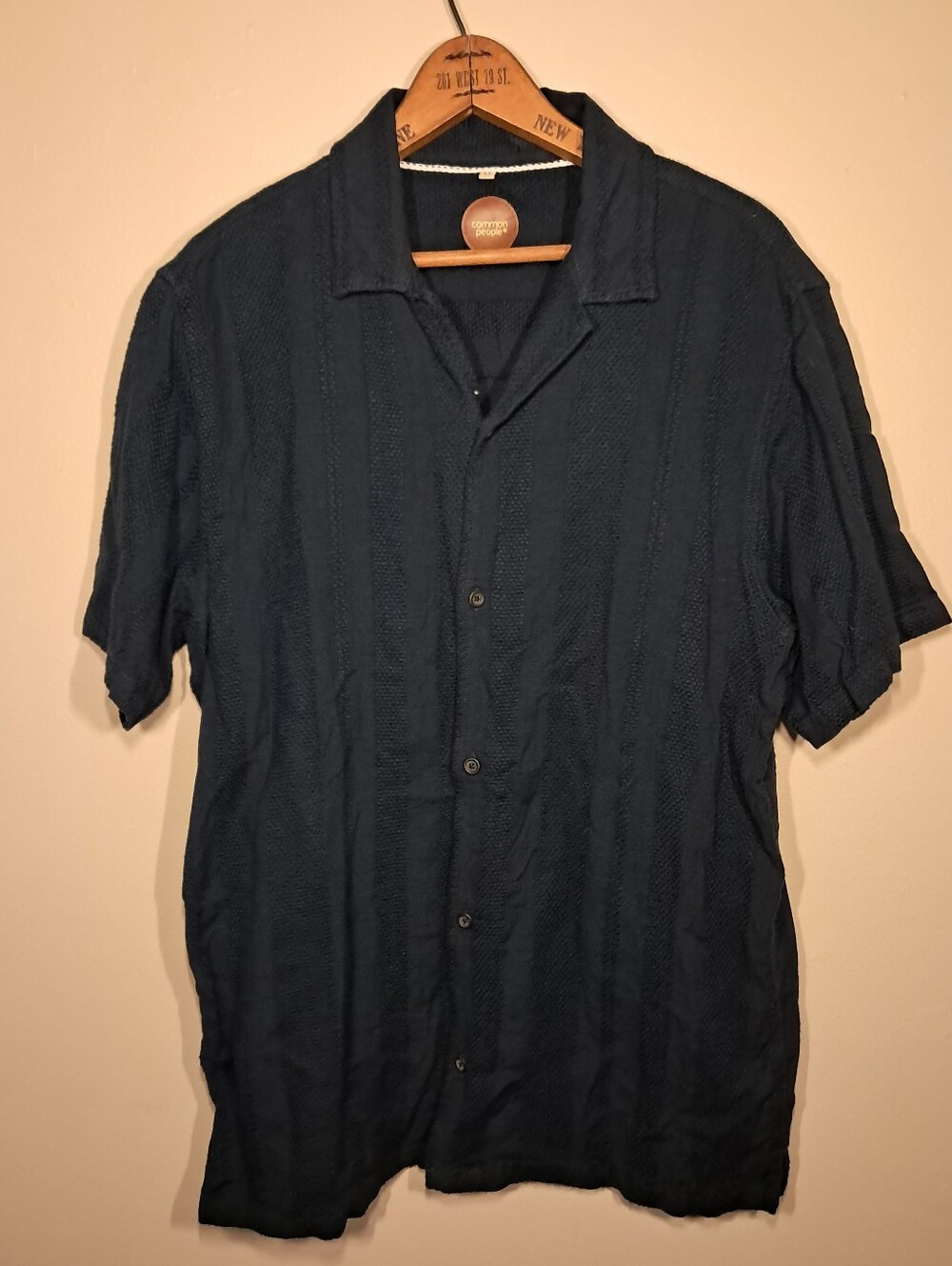 Men's Common People Navy Short-Sleeve Cotton Button-Up Casual Shirt